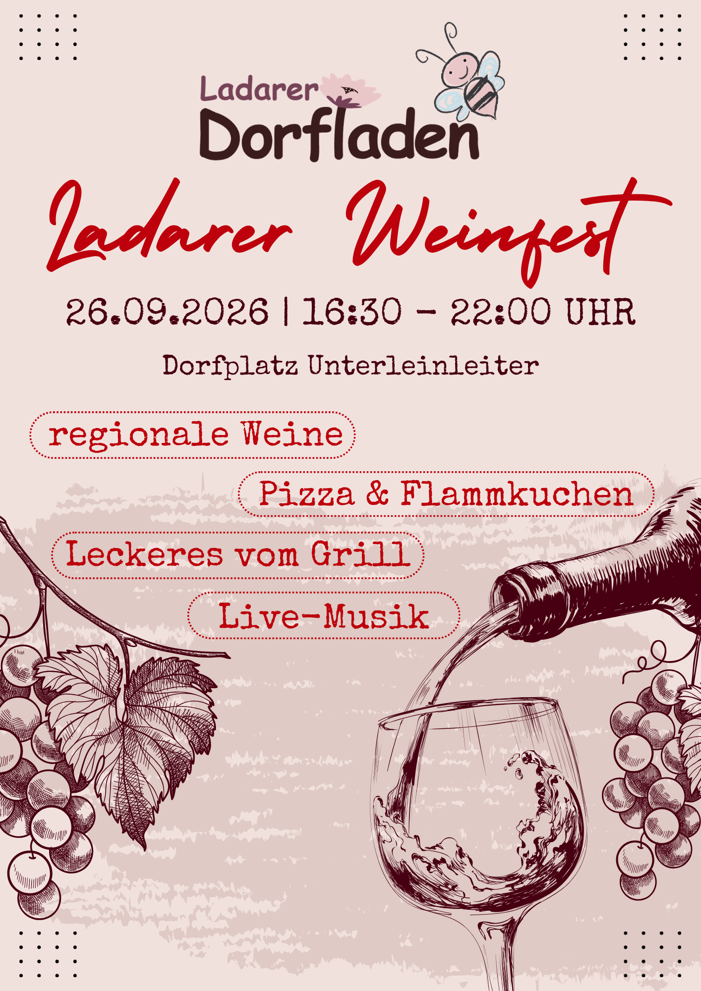 Beige And Red Vintage And Live Music Celebration Wine Flyer